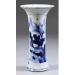 A Chinese Blue and White Porcelain Spill Vase of Waisted Form, Kangxi Period, painted with a