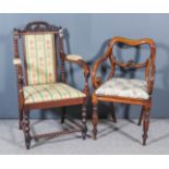 A Victorian Mahogany Armchair and a Victorian Mahogany Kidney Shaped Back Armchair, the armchair