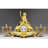 A 19th Century French Gilt Brass and Bronzed Mantel Clock, by F. L. Hausburg of Paris, No. 5404