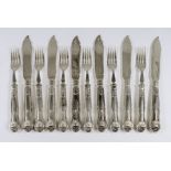 A Set of Six George V Silver Fish Knives and Forks, by Mappin & Webb, Sheffield 1914, the shaped