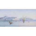 D'Esposito (Maltese School) - Three watercolours - Views of Valletta, Malta, from the sea, all