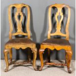 A Pair of Continental Walnut High Back Dining Chairs of "18th Century" Design and a Set of Four 20th