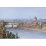 Azad Nanakeli (born 1951) - Watercolour - A view of Florence with the Ponte Vecchio and Duomo,