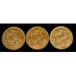 Three Edward VII Sovereigns 1902, 1903, and 1904, fair/fine