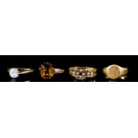 Ten Gem Set Rings and Six 9ct Gold Rings, the ten rings set with various gems in 9ct gold mounts,