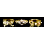 Three 18ct Gold Seed Pearl Set Rings, sizes O, N+, and N, total gross weight 10.7g
