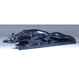 Charles Lemanceau (1905-1980) - Black glazed pottery figure of a fox, signed, 25ins x 6ins high