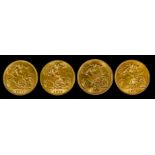 Four George V 1914 Half Sovereigns, all fine