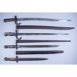 A 19th Century French St Etienne Sword Bayonet, 22ins bright steel fullered blade, brass grip,