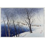 Ito Takashi (1894-1982) - Woodcut in colours - Snow storm at Naganobo, 9.62ins (24.5cm) x 14.