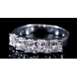 A Five Stone Diamond Ring, Modern, in 18ct white gold mount, set with five cushion cut diamonds,