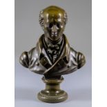 Early 19th Century English School - Bronze bust of a gentleman with tied cravat and great coat, on