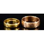 A Plain 22ct Gold Wedding Band, size N 1/2, weight 3.2g, and a plain gold coloured metal wedding