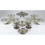 Six 20th Century Egyptian Silvery Metal Finger Bowls, with lobed bodies and shaped rims, 5ins