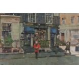 ***Thomas J. Coates (born 1941) - Oil painting - "The Wine Merchants" - Street scene with view of