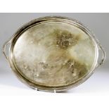 A George V Plain Silver Oval Two-Handled Tray, by Walker & Hall, Sheffield 1934, with gadroon mounts