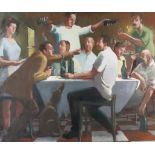 ***Toby Ward (born 1965) - Oil painting - " The Olive Farmers' Dinner"