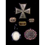 Six Items of Mourning Jewellery, Late 18th/Early 19th Century, comprising - a pendant at will set