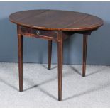 George III Mahogany Oval Pembroke Table, inlaid with boxwood stringings, fitted one real and one