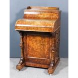 A Victorian Figured Walnut Piano Fronted Harlequin Davenport, with tray top rising stationery rack