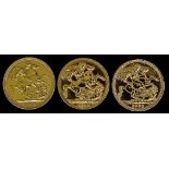 Three Sovereigns - Victoria 1889 (Jubilee Head), fair, George V 1927, fine, and Elizabeth II 1963,