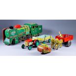 Two Marx & Co. Clockwork Tinplate Toys - cart with horses and driver, and roll over tank, a KDN (