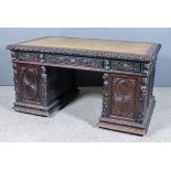 A Good 19th Century Anglo-Ceylonese Rosewood Kneehole Desk, with later tooled leather inset to
