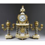A Late 19th/Early 20th Century French Gilt Brass White and Grey Marble Three-Piece Clock