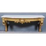 A Late 19th Century French Gilt Wood Bow and Breakfront Wall Mounted Console Table of "Louis XVI"