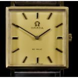 An Omega "De Ville" Manual Wind Wristwatch, 20th Century, the gold coloured square dial with gold