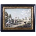 After Francis Hayman (1708-1776) - Coloured engraving - "The Cricket Match 1743" - Showing early