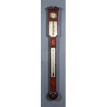 A George III Mahogany Stick Barometer and Thermometer, by Thomas Knight of Thaxted, with bayonet