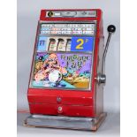 A "Fortune Fun" One-Armed Bandit in Red Painted and Formica Case, 1960's, converted to take 2p