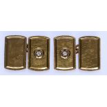 A Pair of 9ct Gold Diamond Set Cuff Links, Modern, of rectangular shape, each with a small diamond
