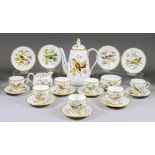 A Spode Copeland Bone China "Audubon" Birds Pattern Coffee Service, various dates, comprising -