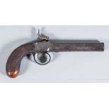 A 19th Century 17 Bore Percussion Pistol, by Egg of London, 5ins brown steel barrel, plain steel