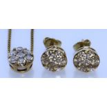 A Diamond Pendant with Matching Earrings, Modern, in 18ct gold mount, the pendant set with six