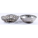 A Continental Silver Square Dish and a Circular Bowl, the square dish with panelled sides pierced