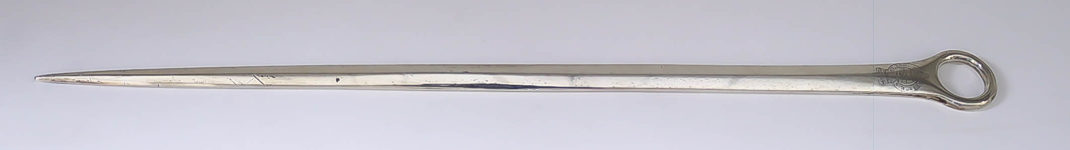 A George III Plain Silver Meat Skewer, London 1789, with circular ring handle, engraved with