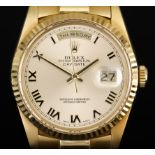 A Rolex Oyster Perpetual "Day-Date" Chronometer Automatic Wristwatch, 1994, 18ct Gold Cased,