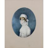 Early 19th Century English School - Miniature shoulder length portrait of a young woman wearing high