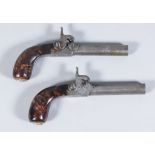 A Pair of 19th Century .54 Calibre Continental Percussion Travelling Pistols, 3.5 bright steel