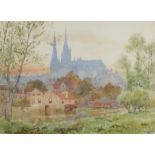 Herbert Menzies Marshall (1841-1913) - Watercolour - "Chartes" - View of the city of Chartes from