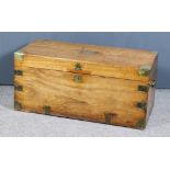 A Chinese Camphor Wood and Brass Bound Chest, Late 19th Century, the lid inset with brass plaque