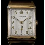 A Longines Wristwatch, 14ct Gold Cased, the cream dial with gold Arabic baton numerals with