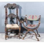 A Victorian Oak Armchair of "17th Century Derbyshire" Design, the back with two shaped rails