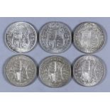 Six George V Half Crowns - 1917, 1923, 1927, 1931, 1935, and 1936, all EF - some with lustre