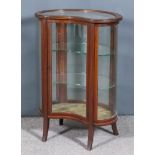 An Edwardian Mahogany Kidney Shaped Low Display Cabinet, inlaid with checkered stringings, with