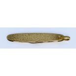 A 9ct Gold Scaled Pen Knife, Modern, comprising two stainless steel blades, with 9ct gold scales,