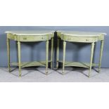A Pair of 1920's French Green Faux Marble Side Cabinets of Shaped Outline, with green veined